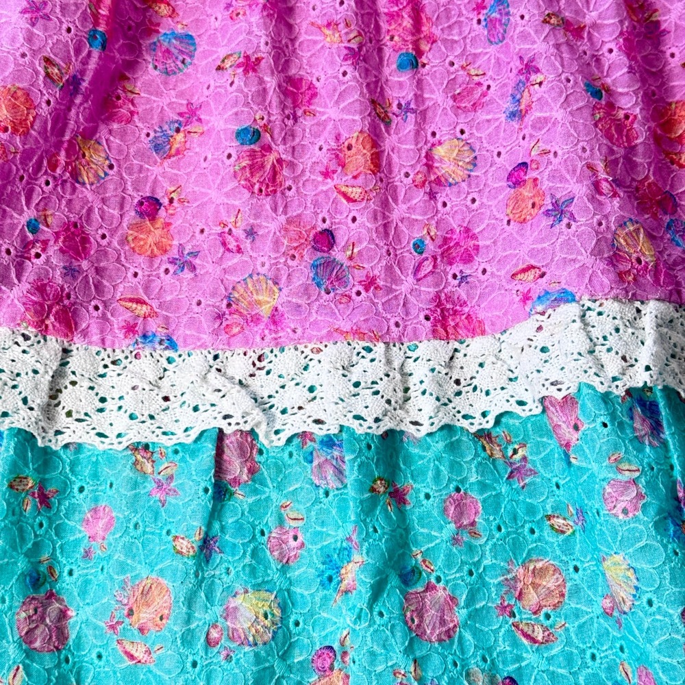 Beach Bunny Everette Maxi Skirt Teal Pink Seashell Eyelet Lace Smocked Boho NWT - Picture 11 of 13